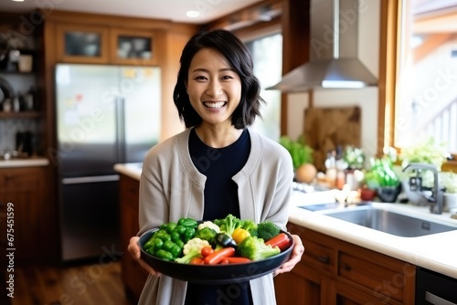 Happy Young Chinese Woman Preparing a Healthy and Fresh Salad © Andrii Zastrozhnov