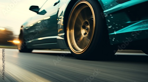 Extreme macro shot of sports car riding on Highway road, fast motion © Zahid
