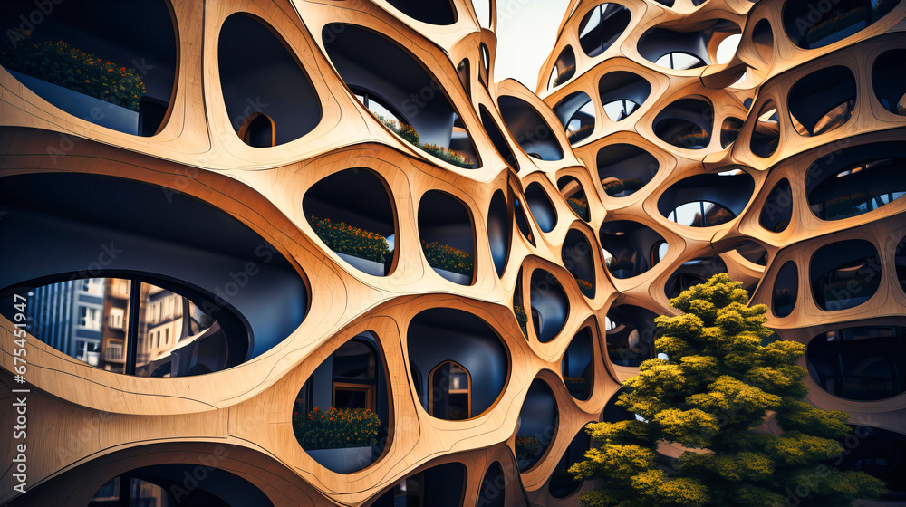 Naklejka premium Ingenious depiction of space-saving solutions in urban architecture, symbolizing adaptability,