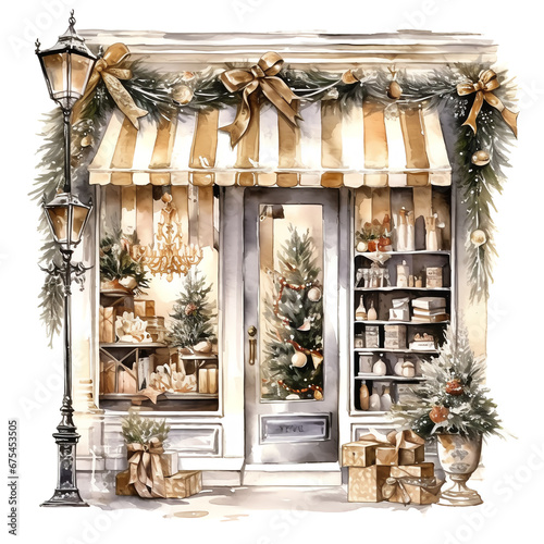 Christmas houses. Watercolor, PNG. Christmas House Clipart, Watercolor Christmas Village AI Generated. © Andrey KENO