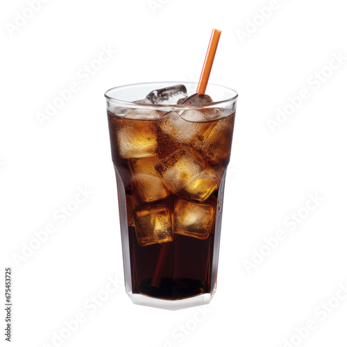 cola drink glass with straw isolated on transparent background