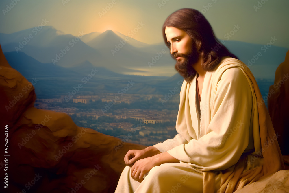 Jesus Christ sitting on mountaintop Jesus Christ sitting on mountaintop