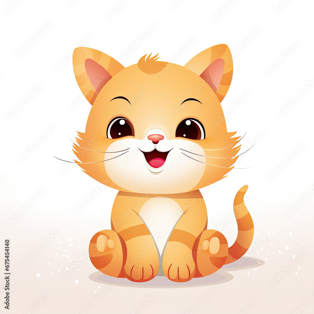 Happy 3d orange striped cat with brown eyes 