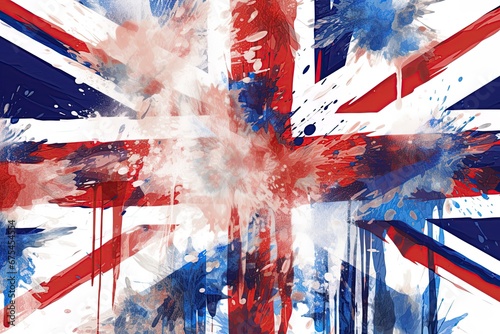 Flag of United Kingdom in abstract pain style design. Generative Ai