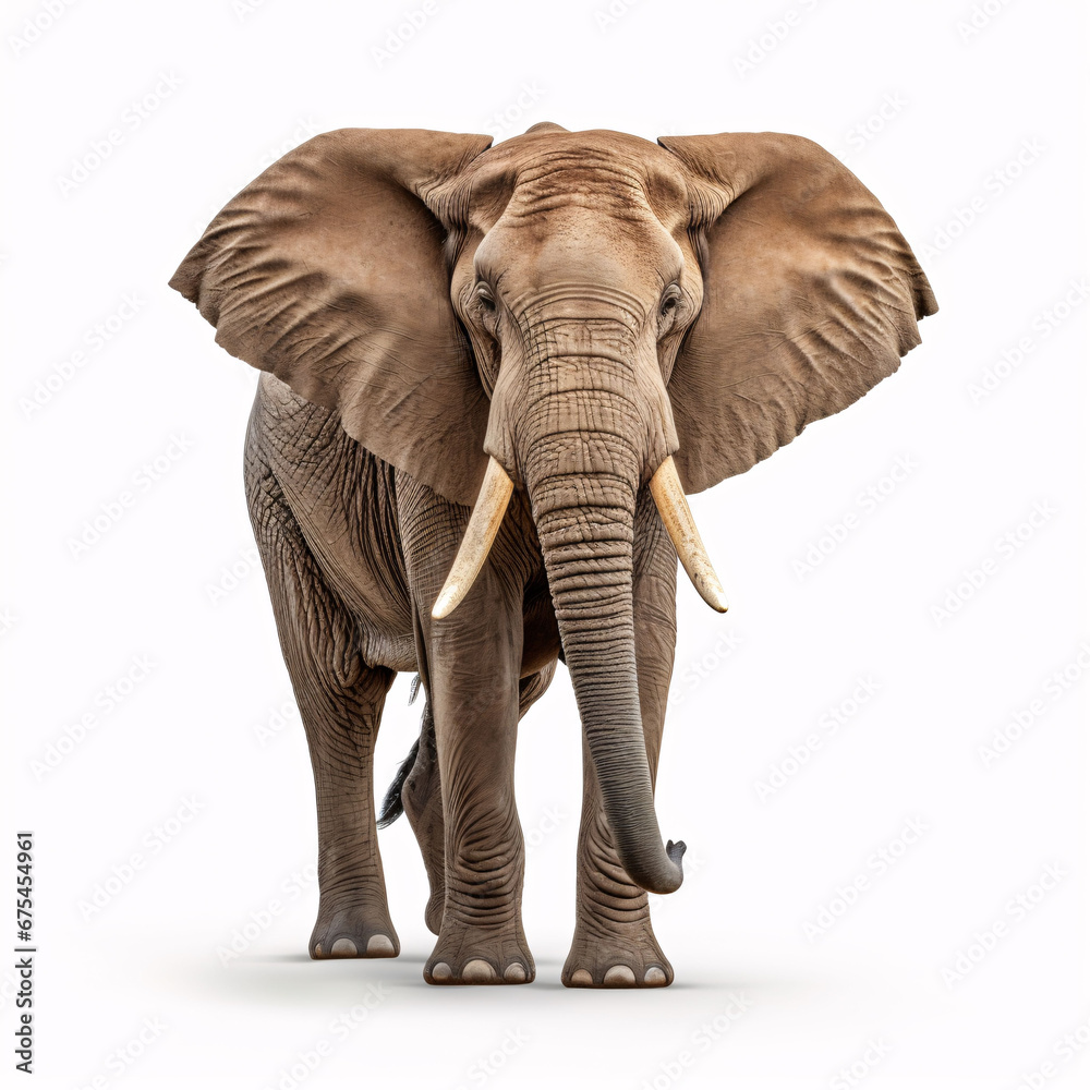 Large African Elephant isolated on white background