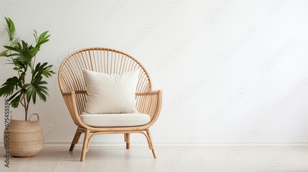 A chair in front of a plain wall. Copy space. Space for text A chair in front of a plain wall. Copy space. Space for text
