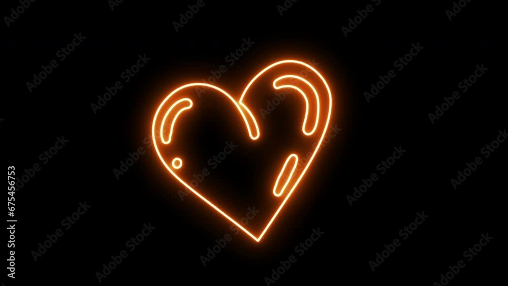 4k Animated Hand Drawn Doodle heart icon in orange color neon light effect isolated on black background. Autumn, Love or Valentines day design element. Illuminated hand drawn isolated heart design. 4k Animated Hand Drawn Doodle heart icon in orange color neon light effect isolated on black background. Autumn, Love or Valentines day design element. Illuminated hand drawn isolated heart design.