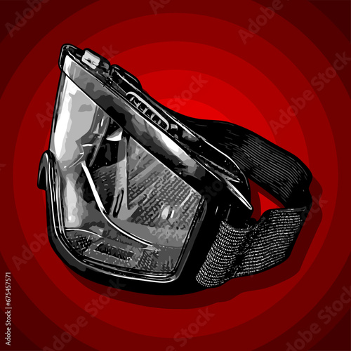  black vector motorbike goggles on a green background 