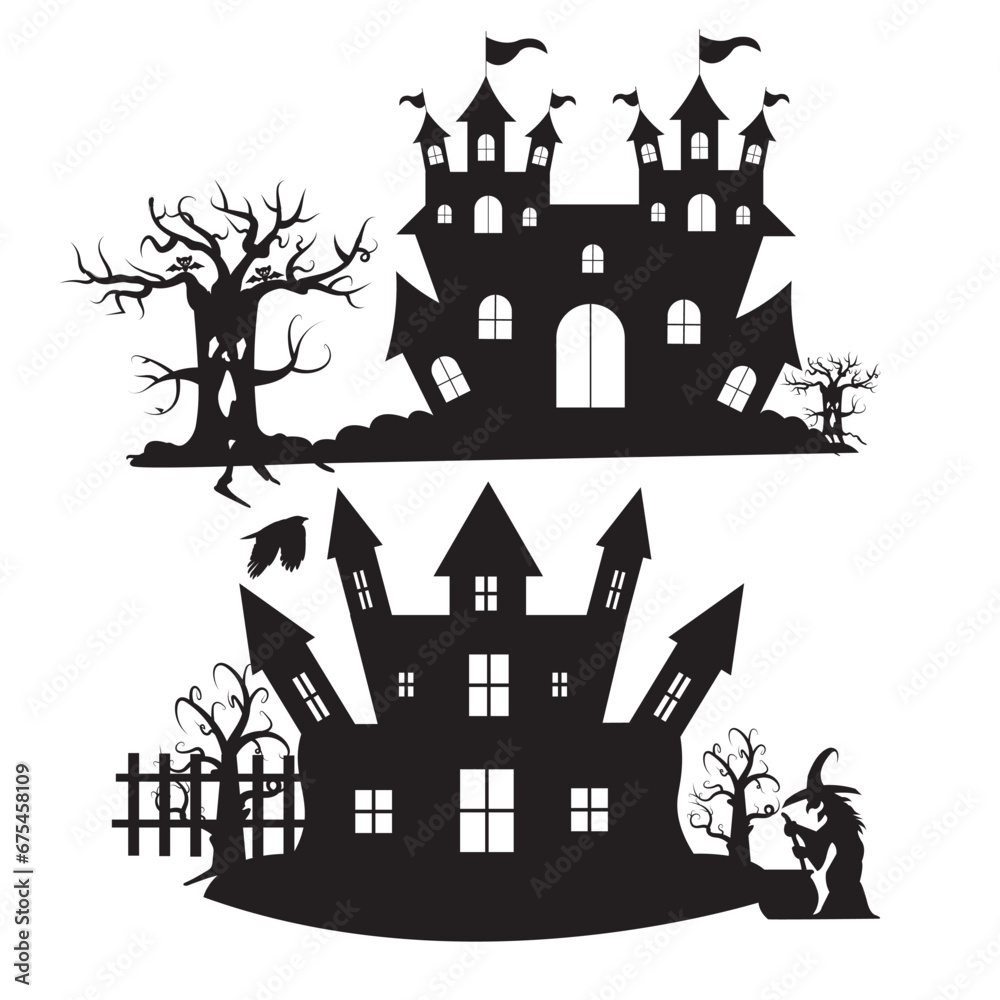 Set of Halloween hunting Vector Horror house, hunted house set pack collection, Vector Set of Halloween hunting Vector Horror house, hunted house set pack collection, Vector