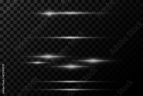 Set of lighting effects. Set of glowing isolated white transparent light effects. glare  explosion  sparkle  line  solar flare. Sunlight  abstract special effect.