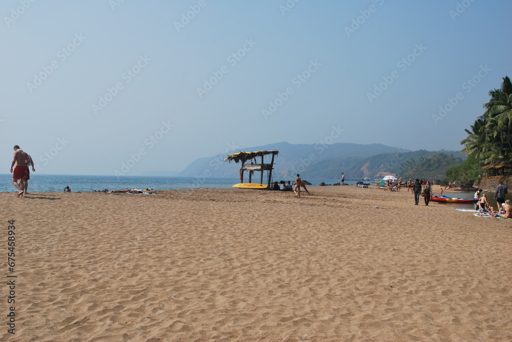 Endless expanses of Indian beaches. Sandy beach. Colva, Sounth India.
