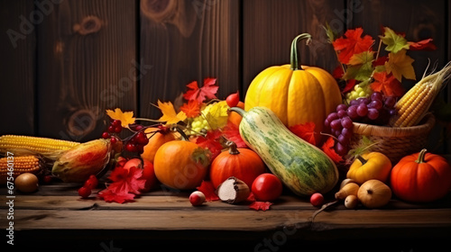 Decorating for Thanksgiving dinner with woodland trees, fruits & veggies of the season.