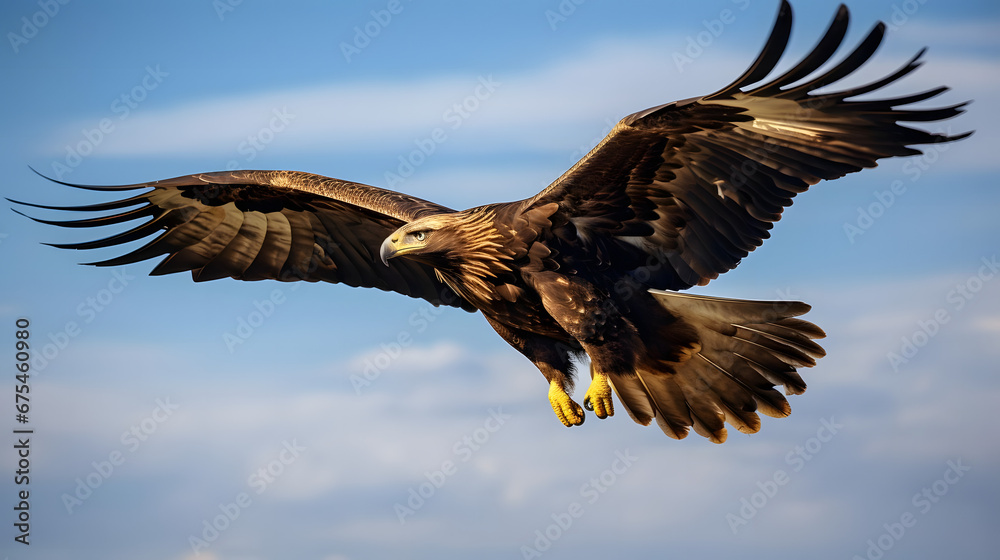 Obraz premium Golden Eagle Soaring in Open Skies, Generative AI