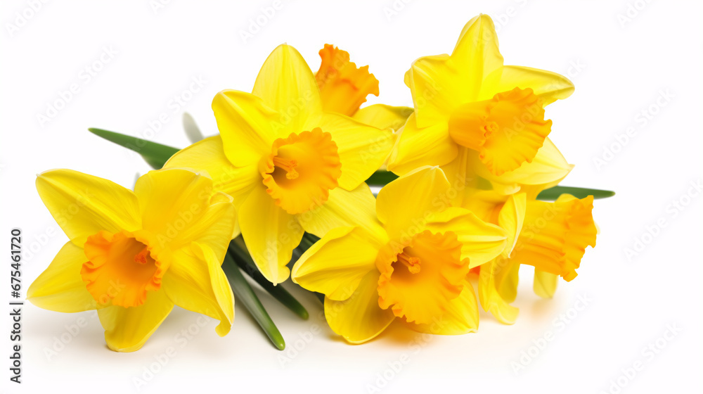 Pale yellow Narcissus blossoms stand out against a pristine white backdrop. Pale yellow Narcissus blossoms stand out against a pristine white backdrop.