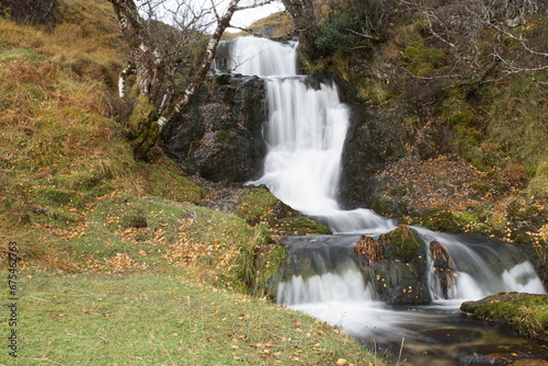Eadar A' Chalda Waterfall on Allt a' Chalda Beag near the Ruin of 16th Century Ardvreck Castle, Loch Assynt, Sutherland, Scotland, UK photo