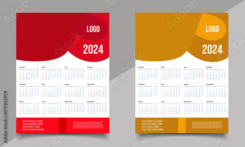 Creative calendar design. Wall or one-page calendar design template.
