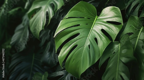 Closeup nature view of tropical green leaf photo