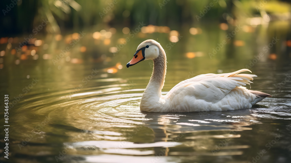 Fototapeta premium Graceful Goose in a Peaceful Pond, Generative AI