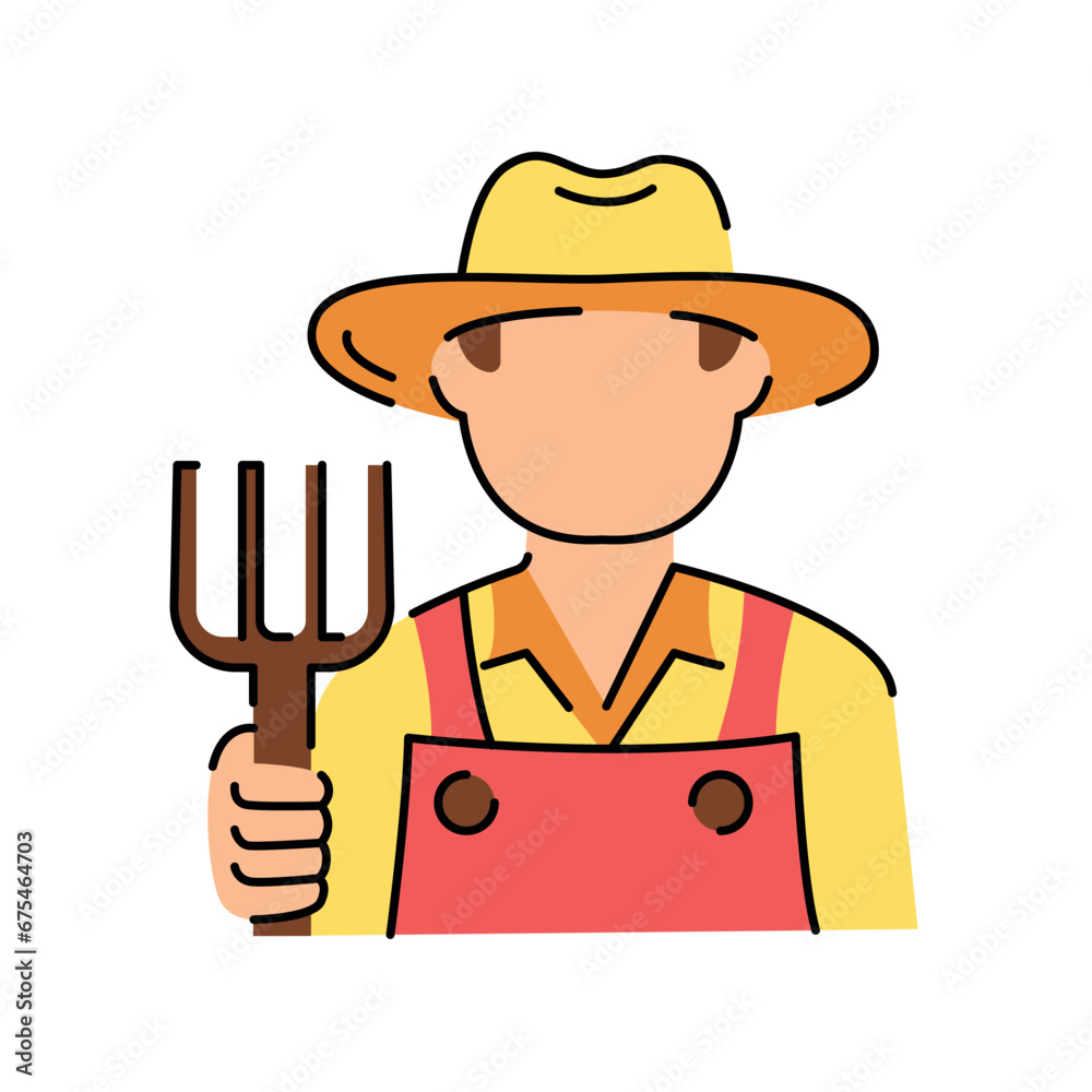 Man with a pitchfork color line icon. Composting. Vector isolated element.