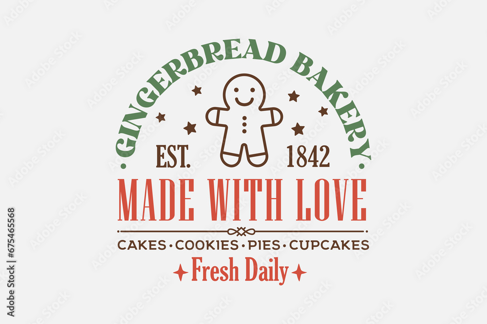 Gingerbread bakery Christmas typography T shirt Design Gingerbread bakery Christmas typography T shirt Design