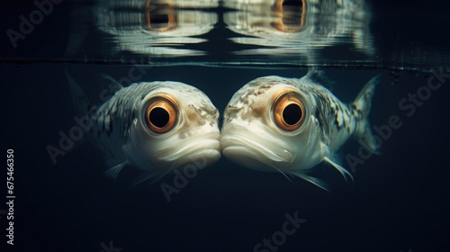 Fototapeta Naklejka Na Ścianę i Meble -  A couple of fish that are swimming in the water