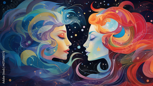 Whymsical Illustration of Two Girls Promoting LGBTQ  Inclusivity