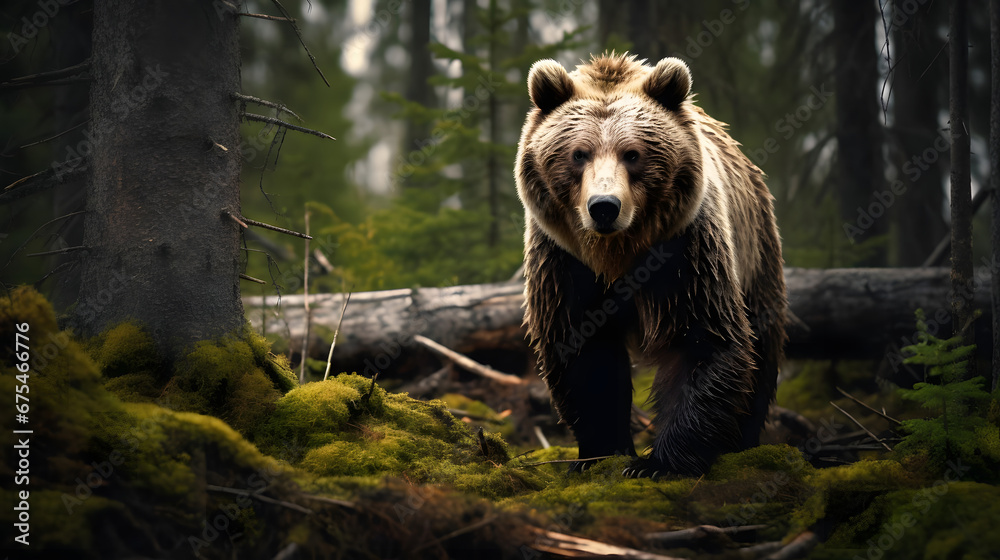 Fototapeta premium Grizzly Bear in North American Forest, Generative AI