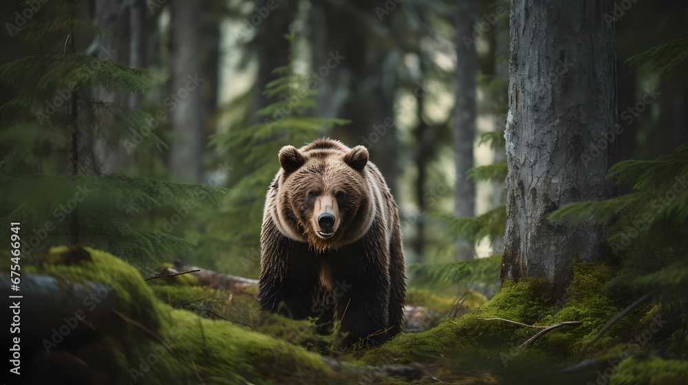 Grizzly Bear in North American Forest, Generative AI