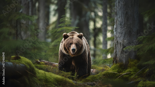 Obraz na płótnie Grizzly Bear in North American Forest, Generative AI w salonie