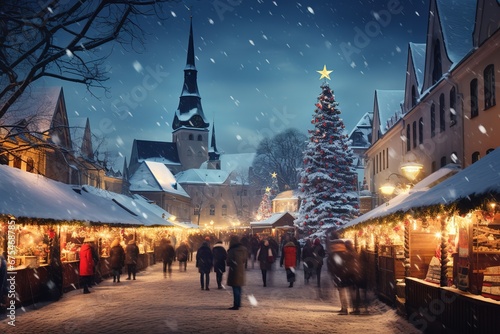 Abastract image of a Christmas Market in Estonia, Baltic Country. photo
