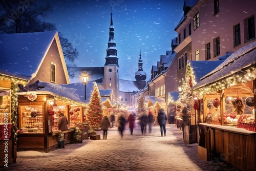 Abastract image of a Christmas Market in Estonia, Baltic Country. photo