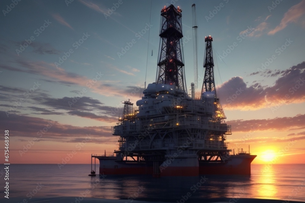 oil rig at sunset