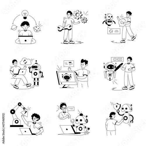 Collection of Robotics and AI Glyph Illustrations 