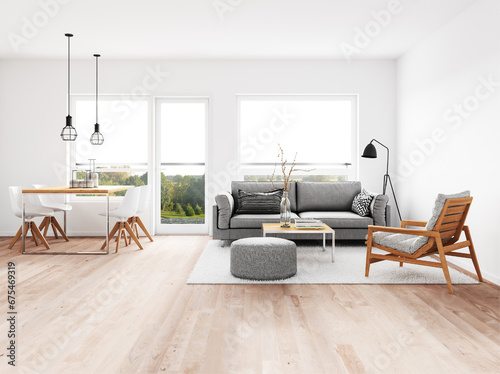 Modern living room with dining and sofa