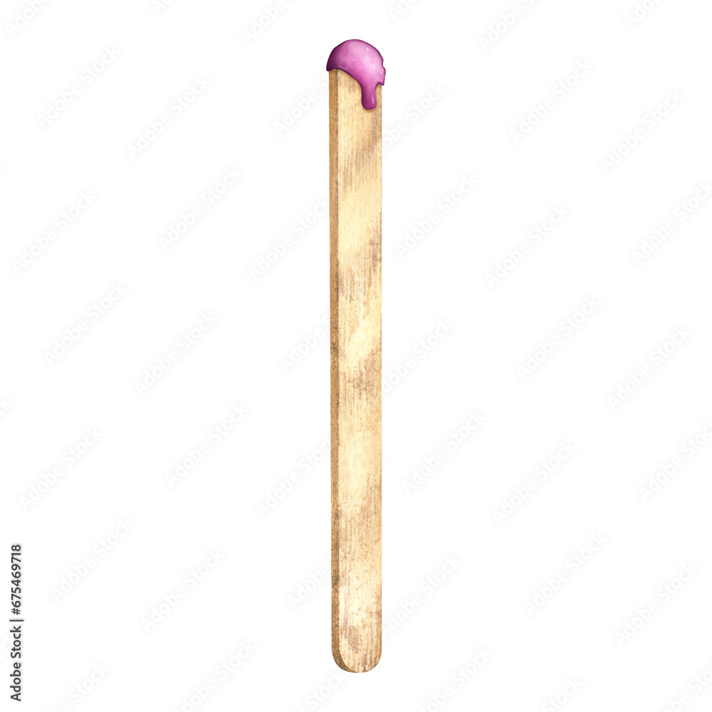 Wooden stick for depilation. Spatula with pink wax. Watercolor illustration. Beauty salon concept. Professional cosmetologist. Depilation Wooden stick for depilation. Spatula with pink wax. Watercolor illustration. Beauty salon concept. Professional cosmetologist. Depilation