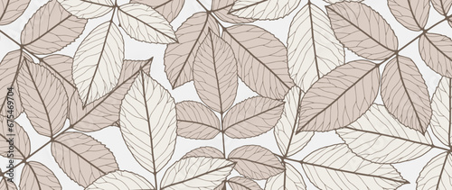Beige botanical background with branches and leaves. Vector background  postcard  cover  wallpaper