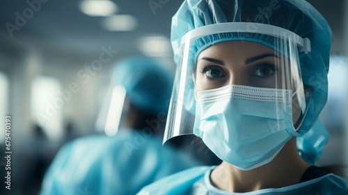 nurse with protection gear in operating room