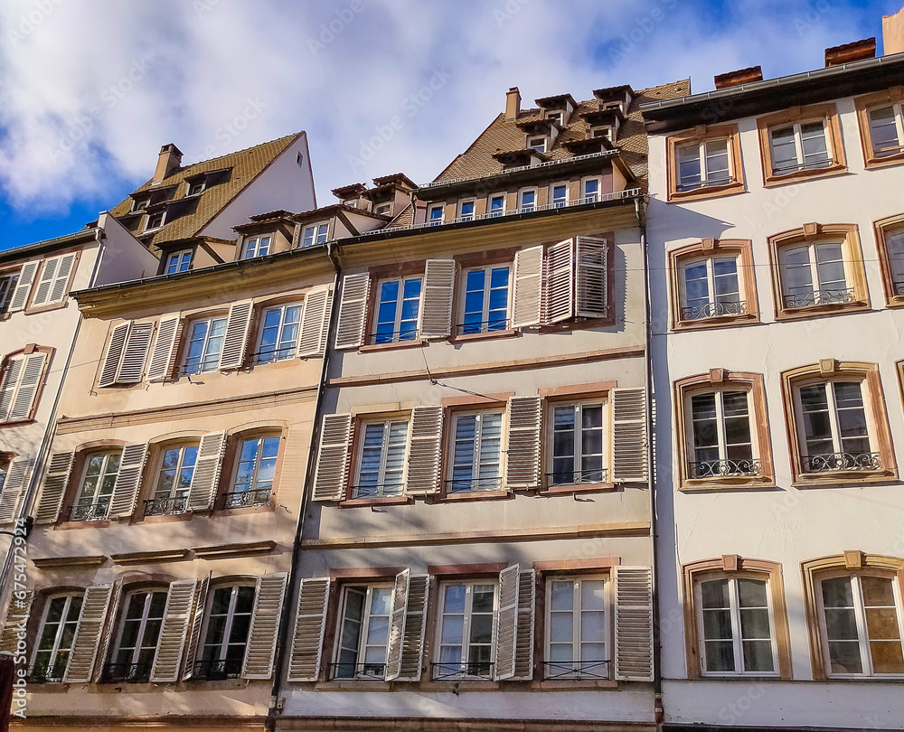 Fototapeta premium Historic old facade in downtown of Strasbourg, France,