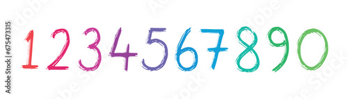 colorful numbers drawn with brush. vector 0-9 numbers
