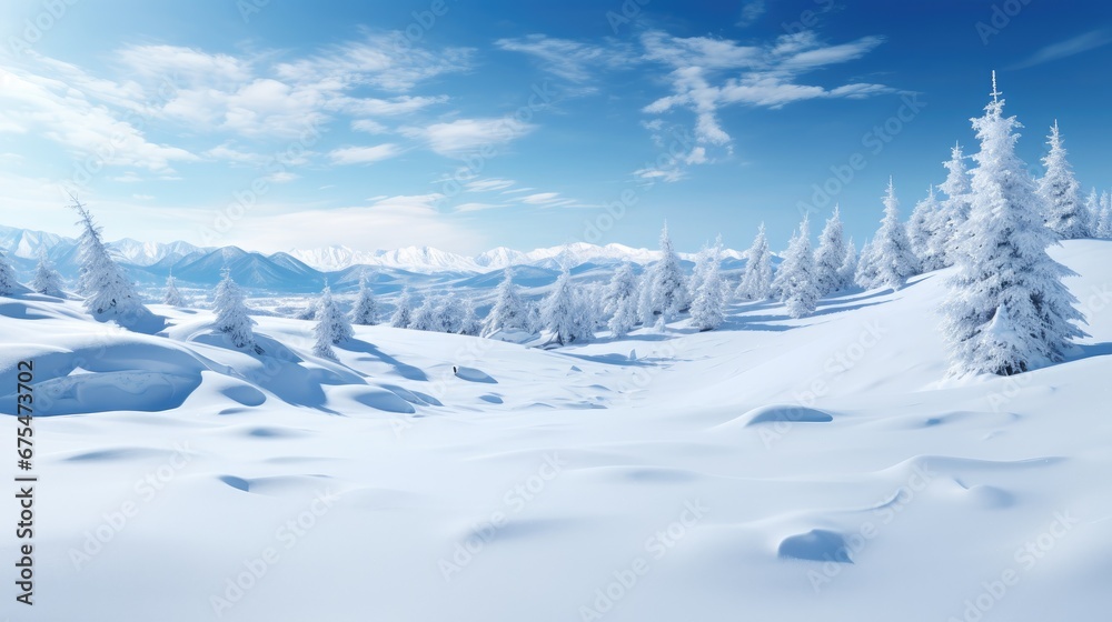 Frosty Christmas Snow Drifts: Elevate your designs with a 3D winter landscape featuring snowdrift mounds and a blue sky background.