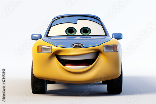 Bright Color Cartoon Car With Smiling Face, Emotions