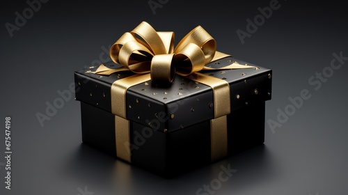 3D Black Gift Box with Gold Elegance: This luxury wrapped gift box is perfect for enhancing your Christmas, New Year, and holiday designs.