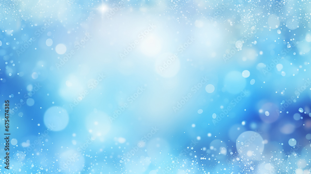 Christmas and New Year winter festive background. White glowing circles of different sizes on blue blurred bokeh background with copy space for text. The concept of Christmas and New Year holidays.