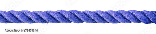 Straight blue rope isolated on transparent or white background. Close-up. PNG. Panorama.