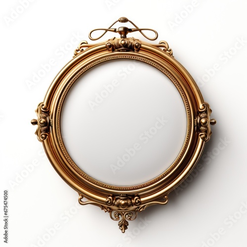 A gold mirror on a white wall, clipart on white background.