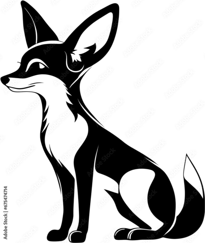 Black-white cute Fennec Fox cartoon icons. 