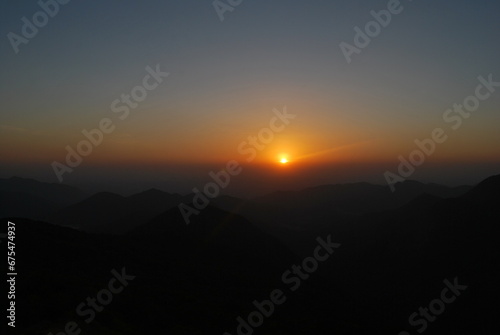 Sunset on a mountain's view point in India. Maharashtra State. Wildlife. © Alex