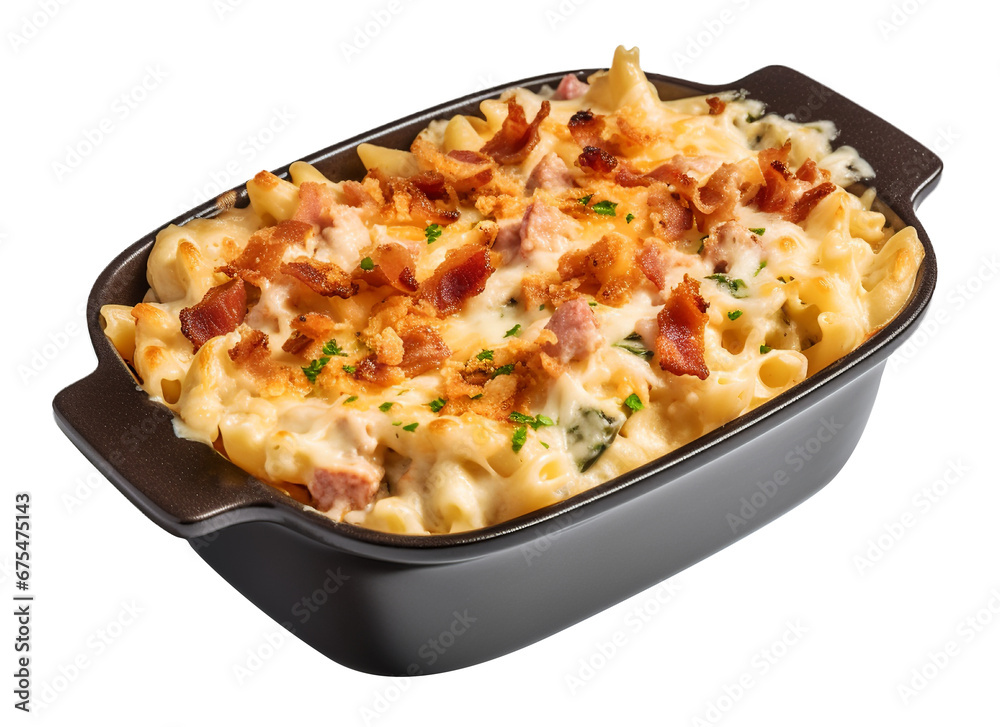 Chicken bacon ranch casserole on transparent background. Generative AI. Chicken bacon ranch casserole on transparent background. Generative AI.