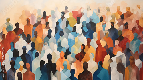 Painting of Abstract Shapes Representing Diverse Crowd of People. Diversity, Equity, Inclusion and Belonging.