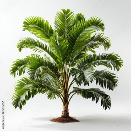 A palm tree with green leaves on a white background, clipart on white background.